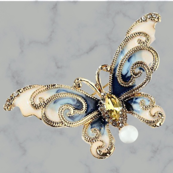Blue Butterfly Brooch With Enamel, Crystals, Rhinestones, Faux Pearl - NWT - Picture 3 of 7